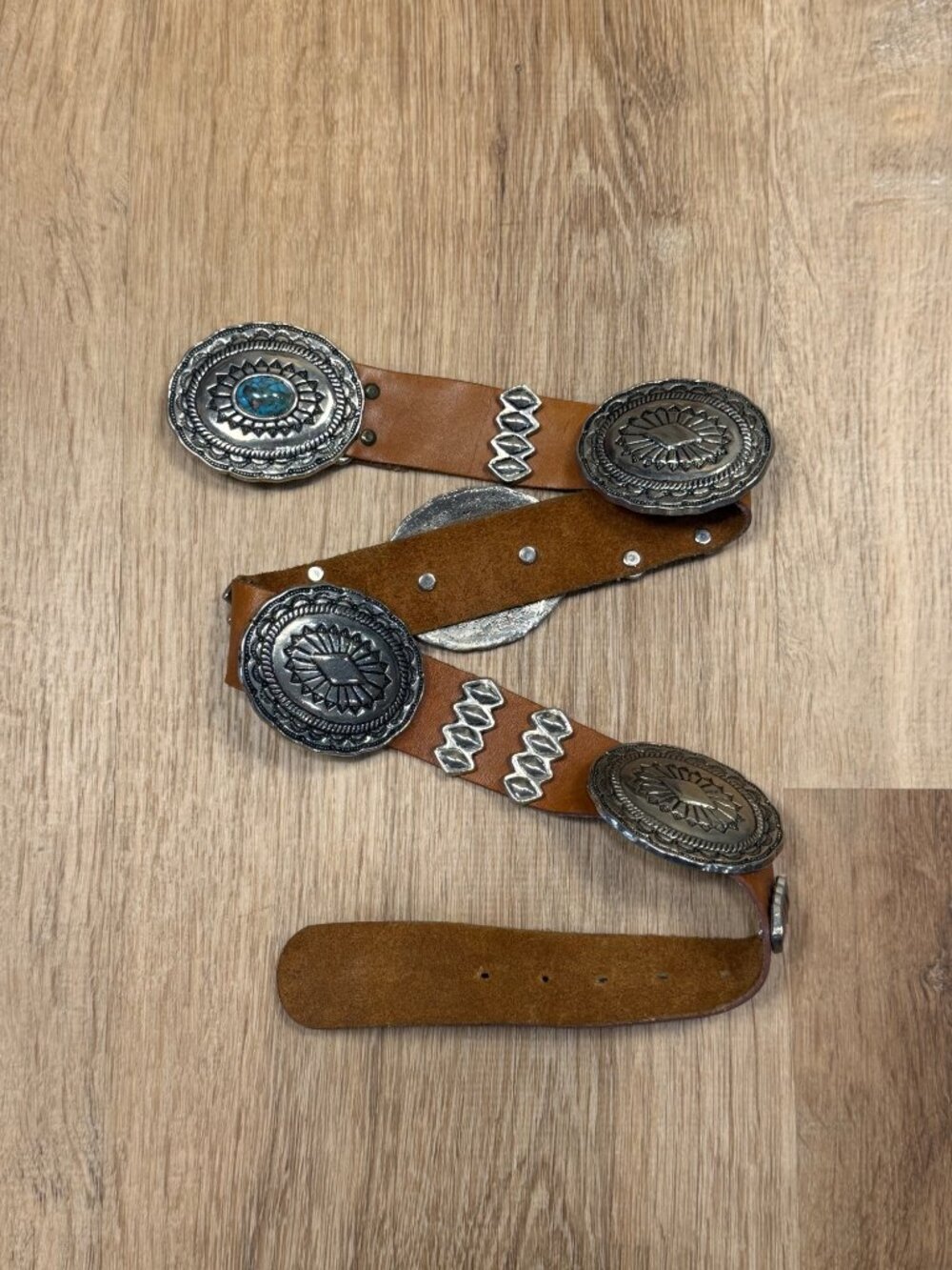 Western Concho Stretch Belt in Brown with Silver Accents